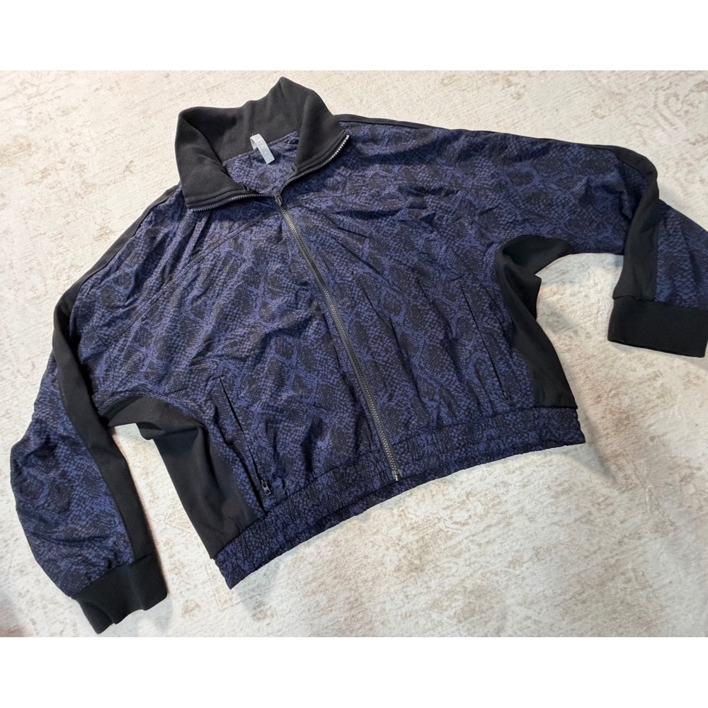 Athleta Blue Snakeskin Print Full Zip Track Jacket XL Mock Neck Mesh Lined